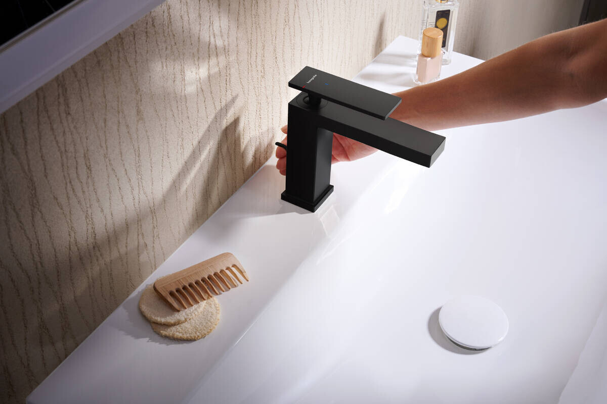 Hansgrohe Tecturis E 110 CoolStart Basin Mixer with Pull Rod and Waste in Matte Black