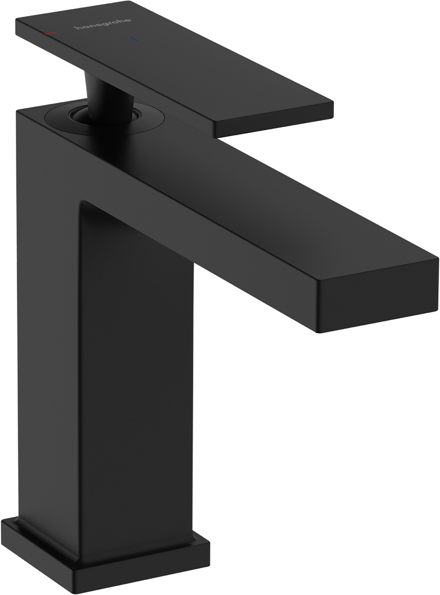Mitigeur de lavabo Hangrohe Tecturis E 110 CoolStart avec bonde Push-Open en noir mat