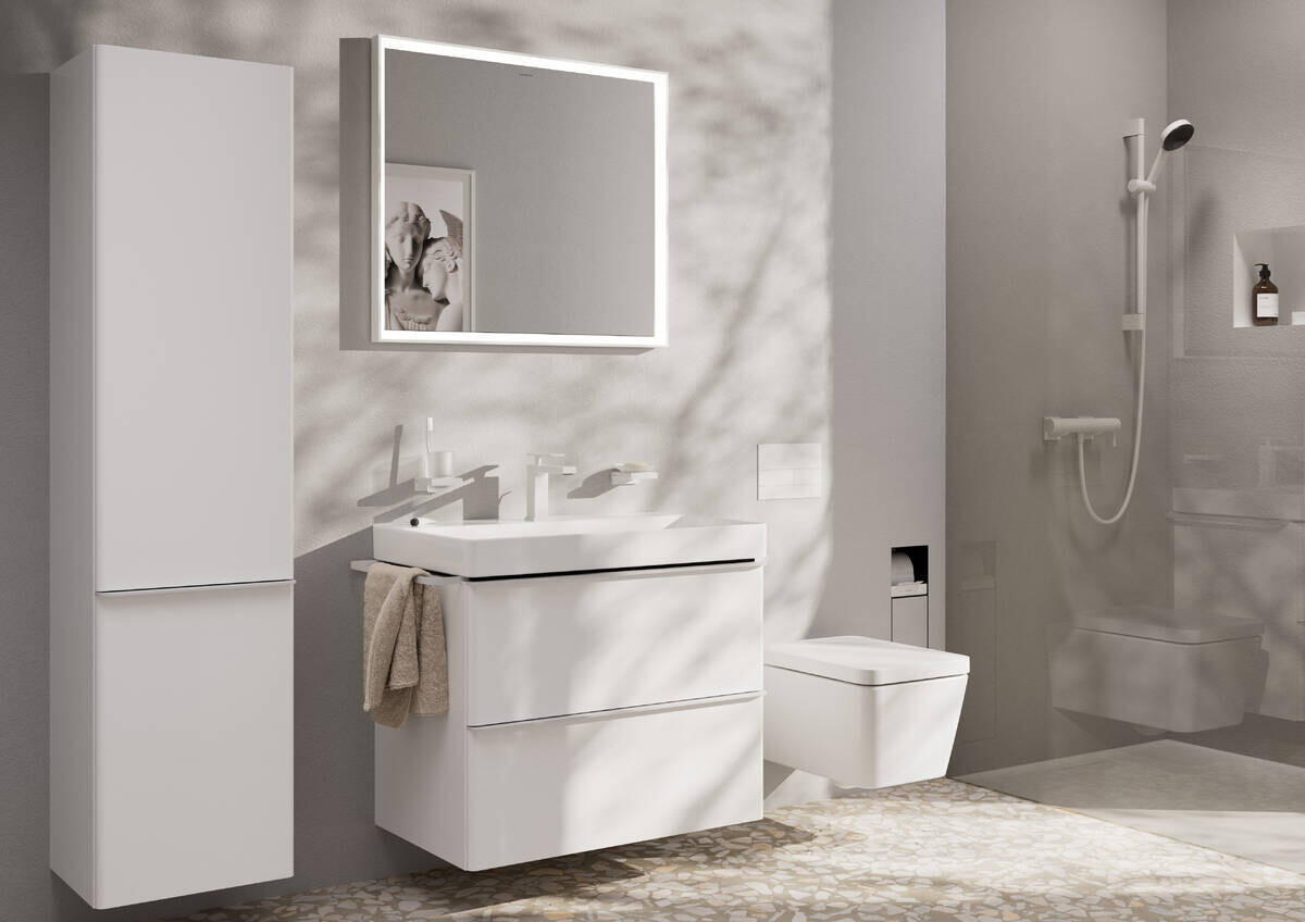 Hansgrohe Tecturis E 110 CoolStart Basin Mixer with Pull Rod and Waste in Matte White