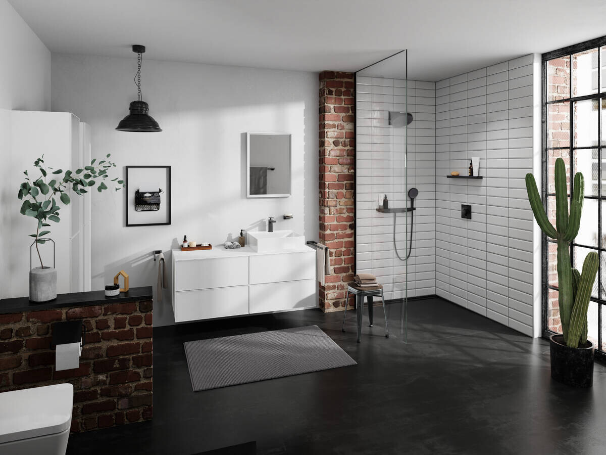Mitigeur de lavabo Hansgrohe Tecturis E 110 CoolStart avec tirette et vidage en noir mat — vue 4