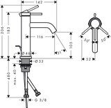 Tecturis S Mitigeur de lavabo 110 avec tirette et vidage