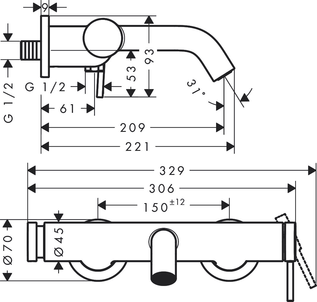 Mitigeur de bain / douche Hansgrohe Tecturis S en blanc mat - vue 3