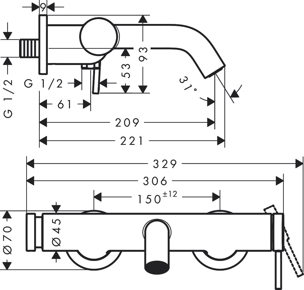 Mitigeur de bain / douche Hansgrohe Tecturis S — vue 3