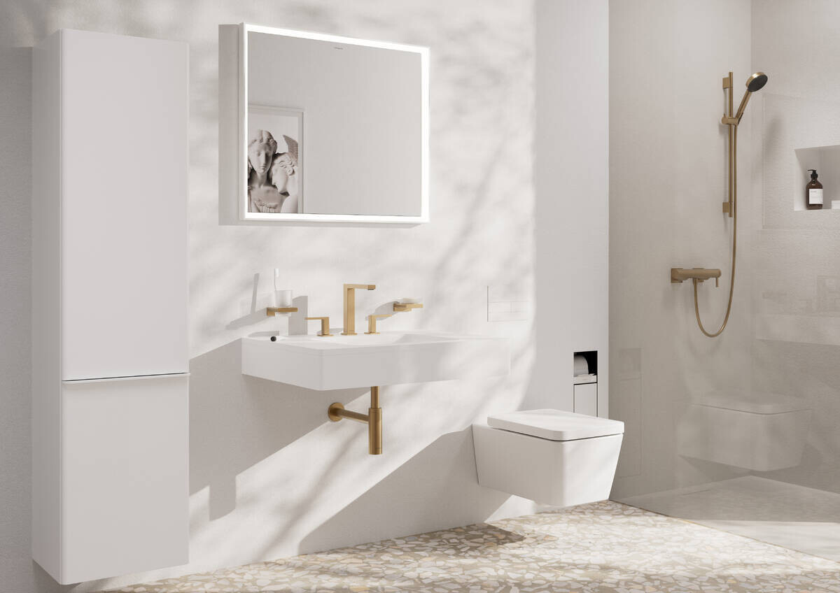 Mélangeur de lavabo 3 trous Hansgrohe Tecturis E 150 avec bonde Push-Open en bronze brossé