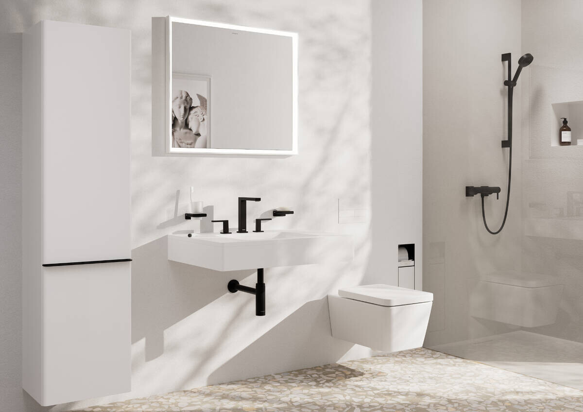 Mélangeur de lavabo 3 trous Hansgrohe Tecturis E 150 avec bonde Push-Open en noir mat