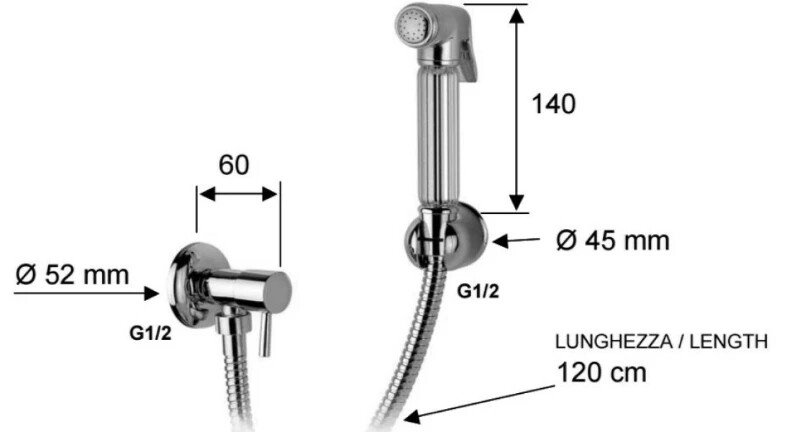 Hygienic WC Set with Visible Remer Minimal Faucet in Chrome-Plated Brass