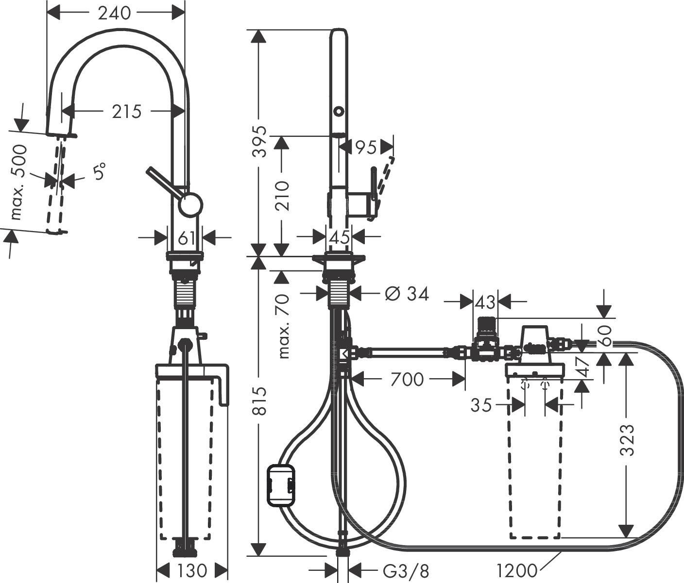 Mitigeur de cuisine Hansgrohe Aqittura M91 210, avec douchette extractible 1 jet — vue 5
