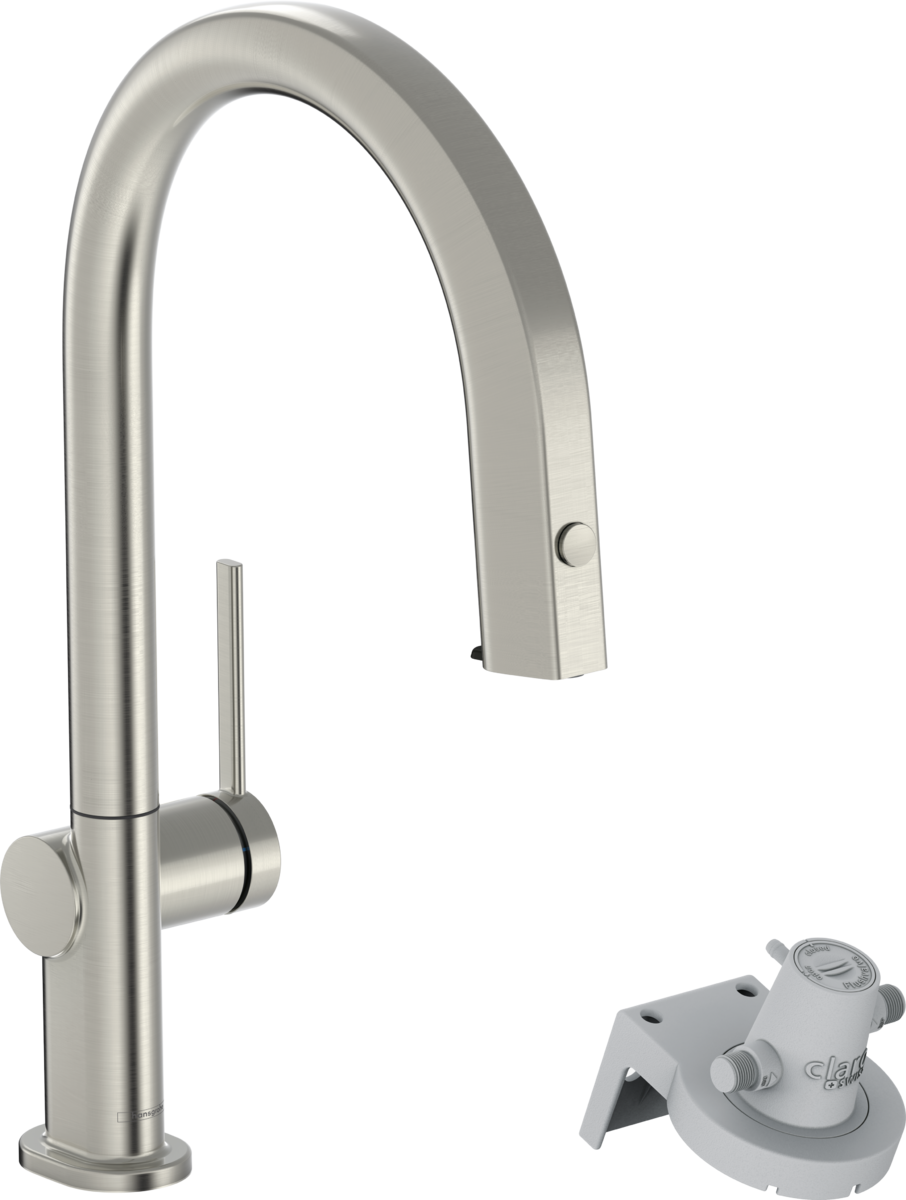 Mitigeur de cuisine Hansgrohe Aqittura M91 210, avec douchette extractible 1 jet en acier inoxydable brossé
