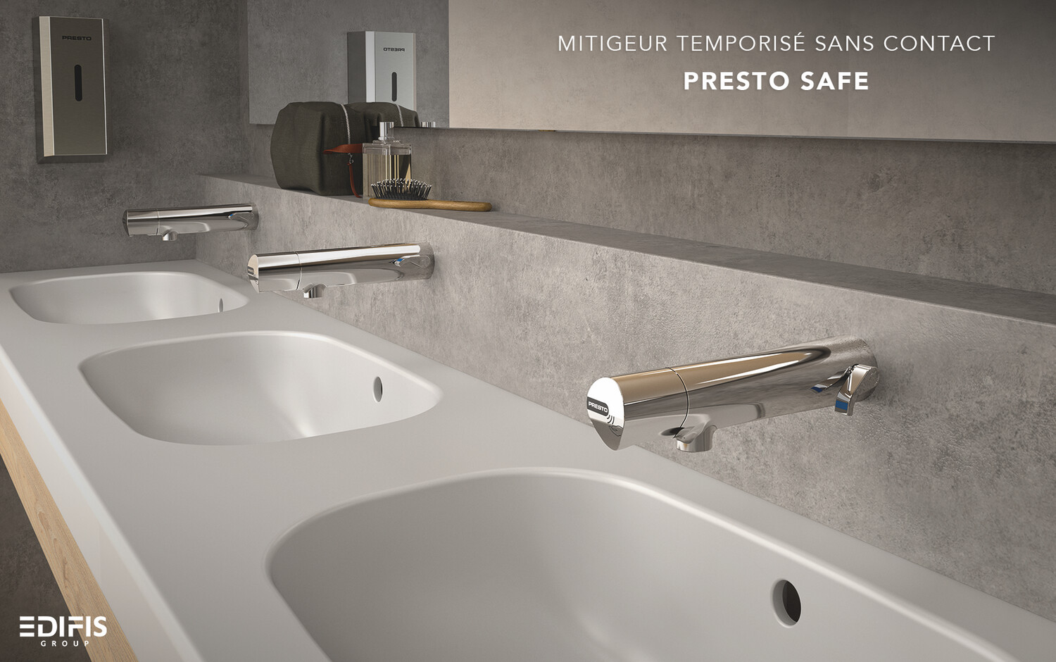 Mitigeur temporisé sans contact mural pour lavabo Presto Safe