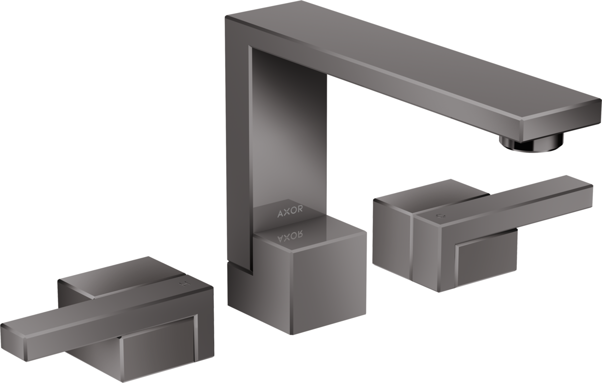 Mélangeur de lavabo 3 trous AXOR Edge 130, avec bonde push-open en noir chromé poli