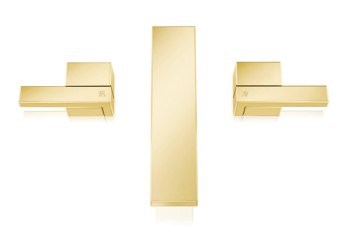 Mélangeur de lavabo 3 trous Axor Edge 130, avec bonde push-open en doré poli