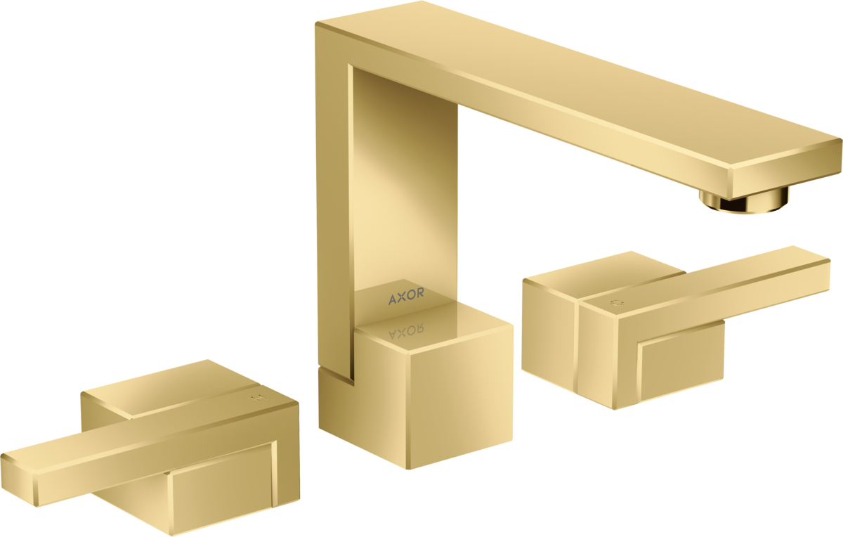 Mélangeur de lavabo 3 trous AXOR Edge 130, avec bonde push-open en doré poli