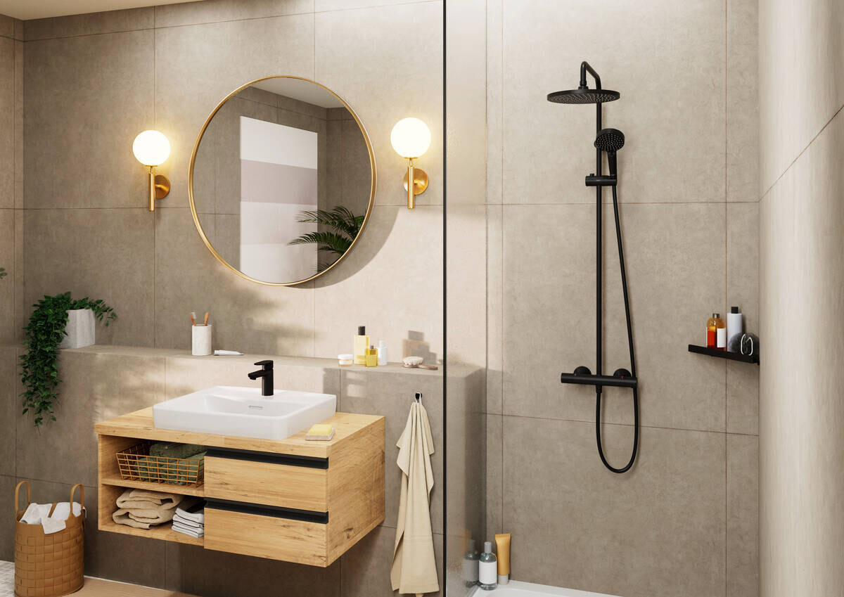Colonne de douche Showerpipe Hansgrohe Vernis Blend 240 1 jet avec mitigeur thermostatique en noir mat