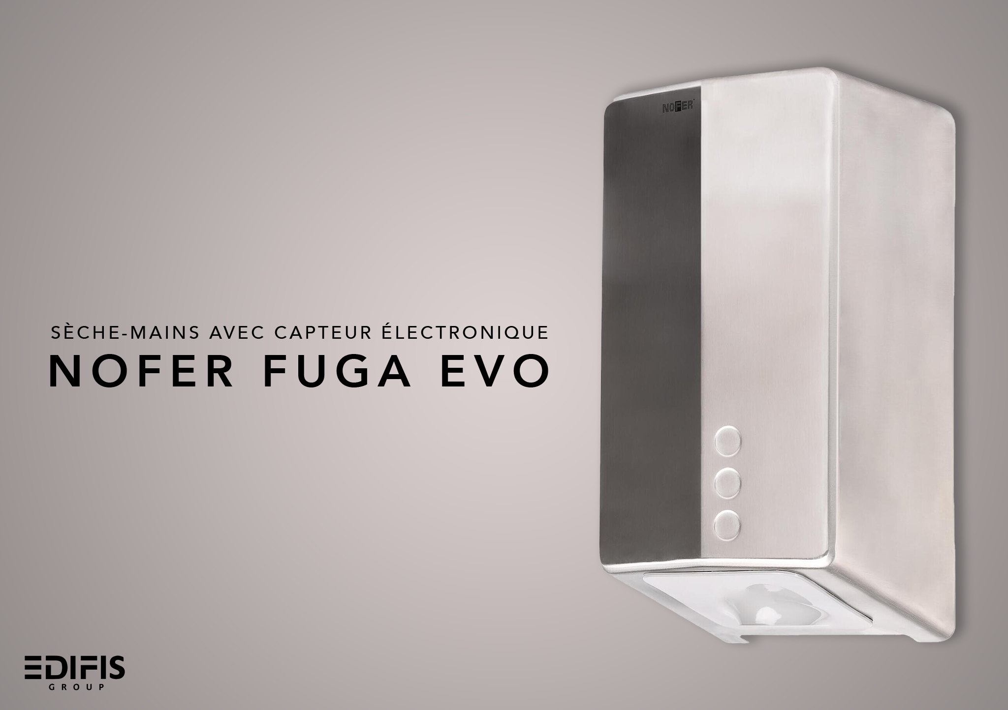 Sèche-mains avec capteur électronique Nofer Fuga Evo en chromé satiné - vue 2