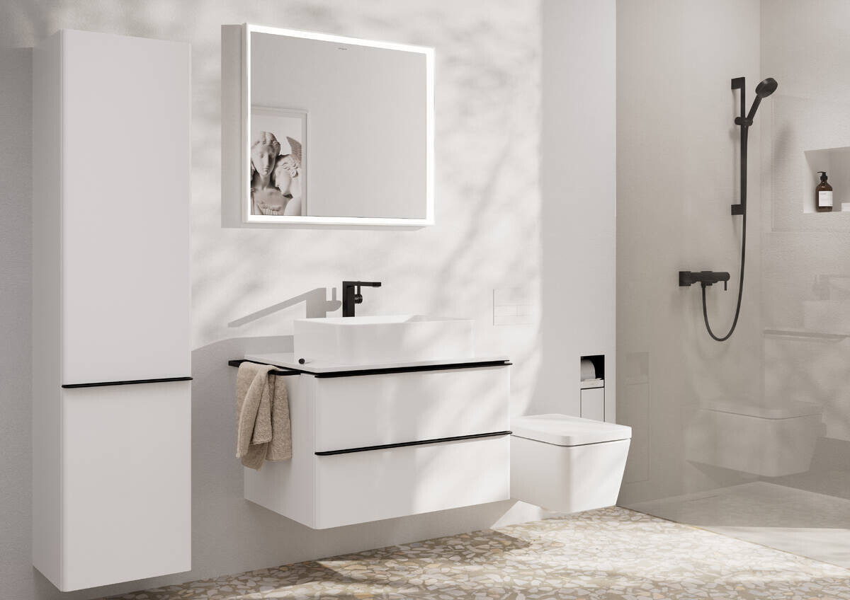 Mitigeur de lavabo Hansgrohe Tecturis E Fine 240 CoolStart avec bonde Push-Open en noir mat