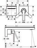 Mitigeur de lavabo encastré AXOR MyEdition bec 221, avec bonde à écoulement libre en noir mat / verre noir