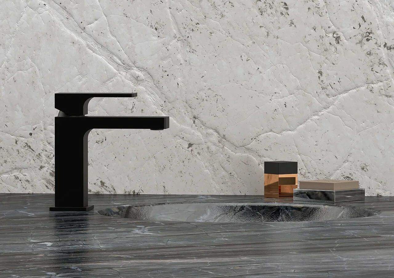 Mitigeur de lavabo Remer Absolute 114 avec tirette et vidage en laiton noir mat — vue 3