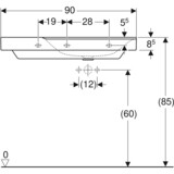 Plan-vasque Geberit Xeno² 90 cm avec espace de rangement à gauche et sans trou de robinetterie
