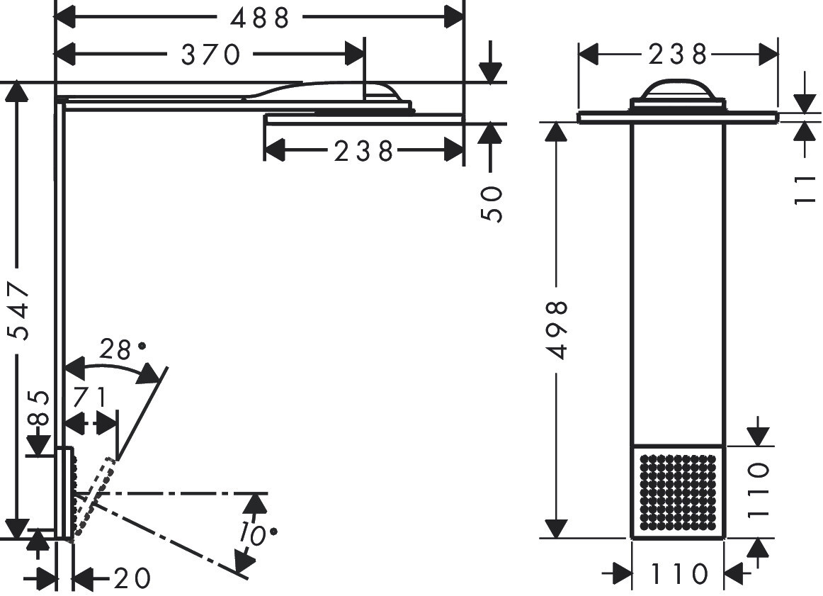 Module de douche de tête Axor ShowerComposition 250/250 2 jets avec douchette d’épaule, en noir mat