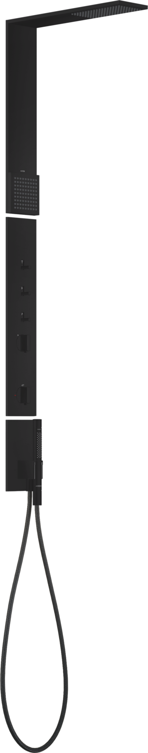 Colonne de douche thermostatique Axor ShowerComposition avec douche de tête 110/120 et douchette d’épaule, en noir mat