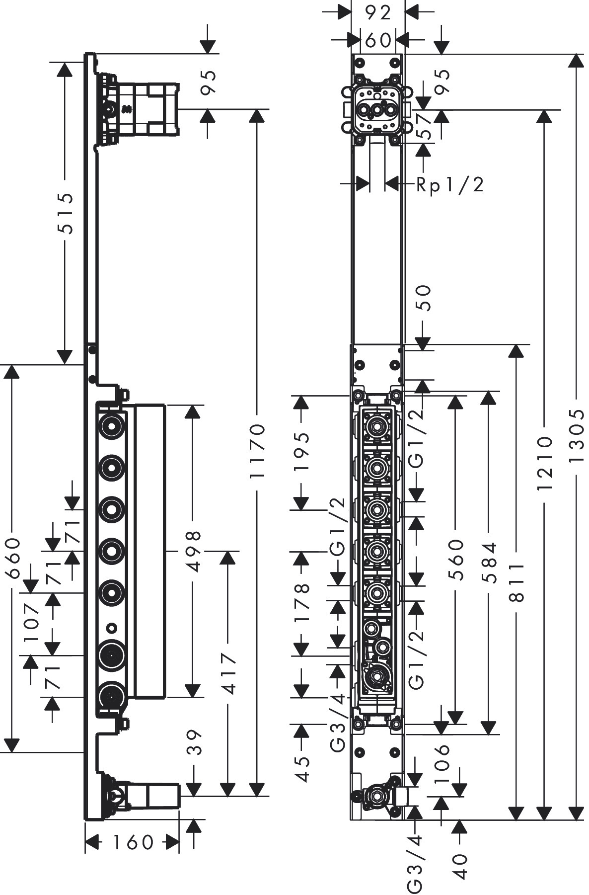 Colonne de douche thermostatique Axor ShowerComposition avec douche de tête 110/120 et douchette d’épaule, en noir mat - vue 2