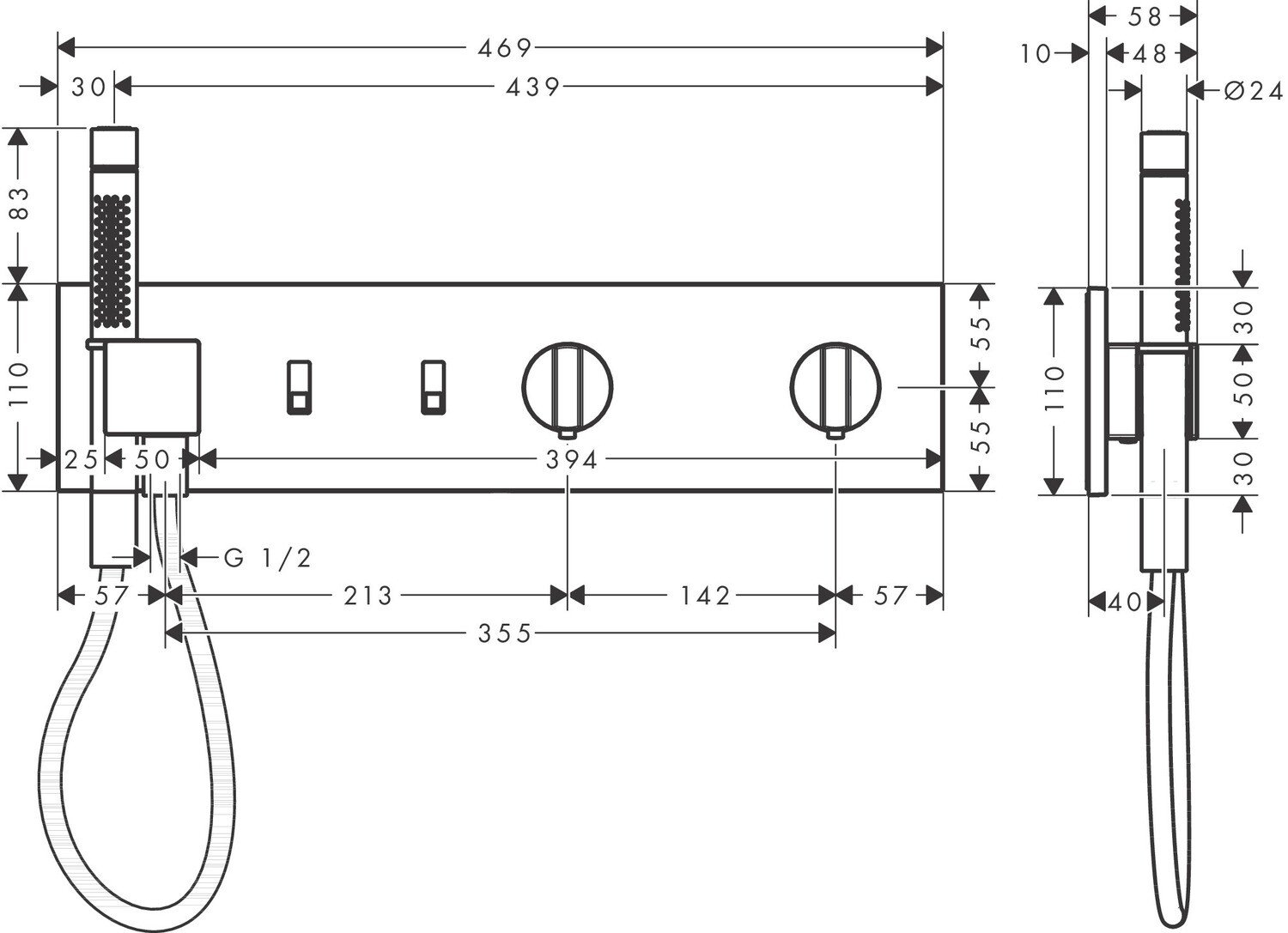 Module thermostatique encastré Axor ShowerComposition avec 2 fonctions en noir mat