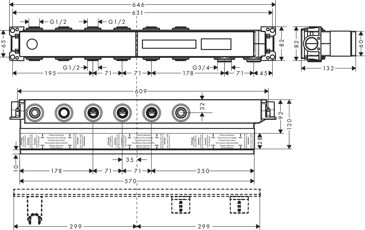 Corps d'encastrement pour module thermostatique encastré avec 4 fonctions