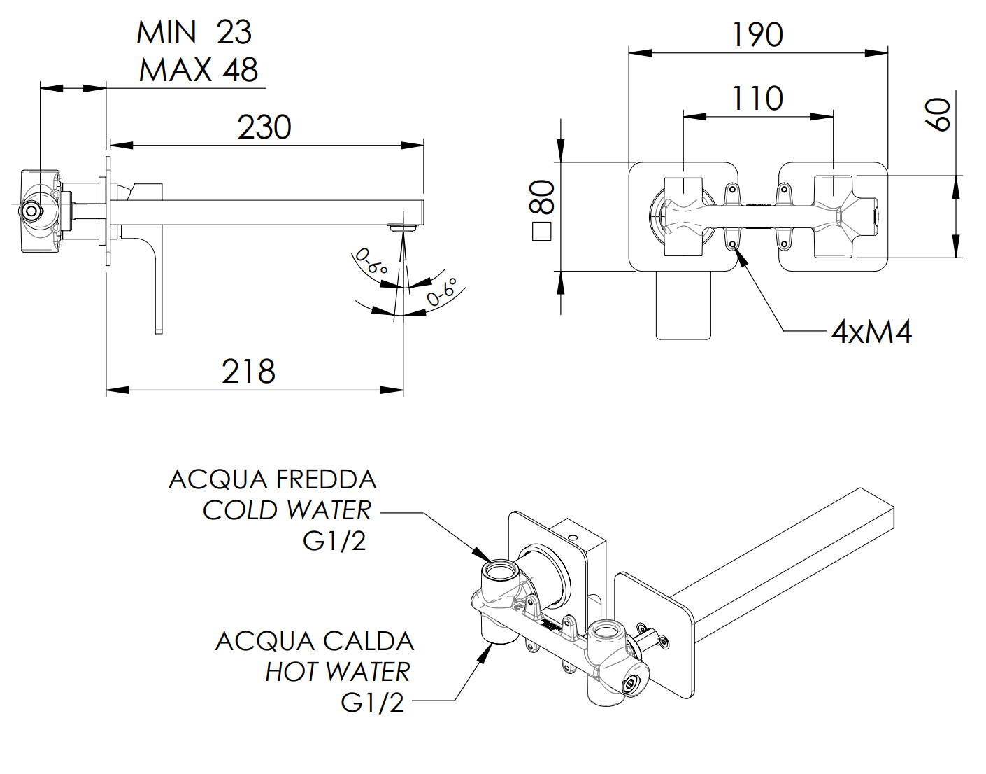 Chrome Plated Built-in Basin Mixer with Horizontal Plate Remer Absolute (Spout 23 cm)