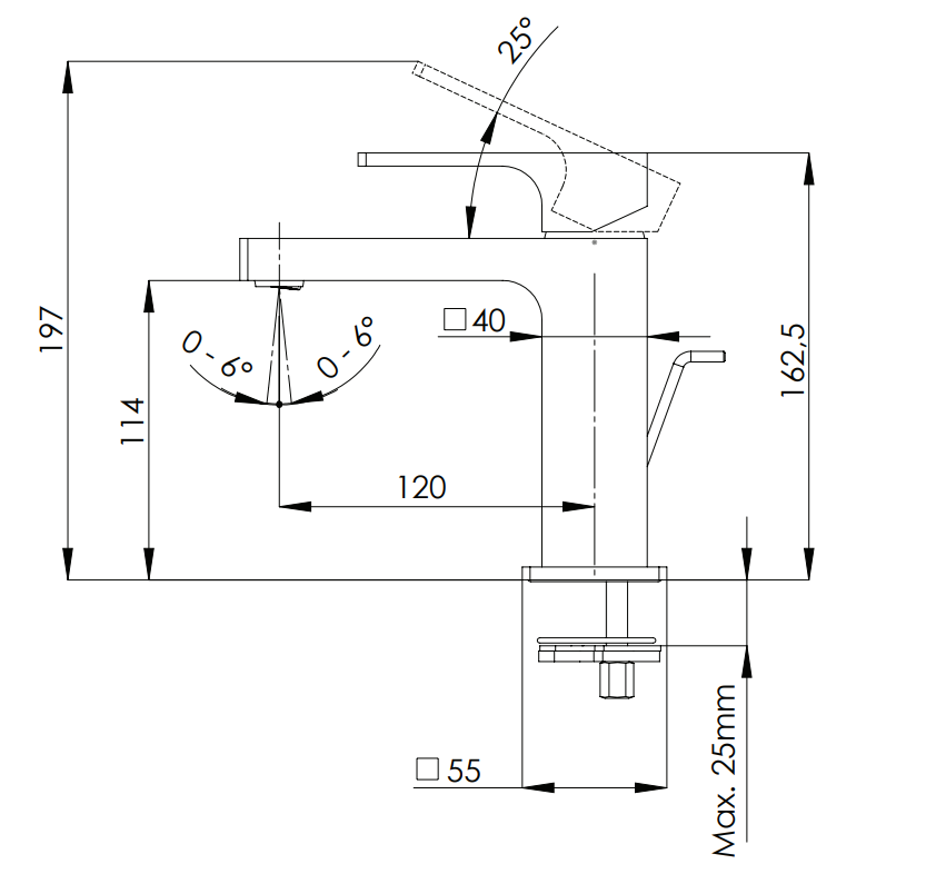 Mitigeur de lavabo Remer Absolute 114 en laiton chromé avec tirette et vidage - vue 3