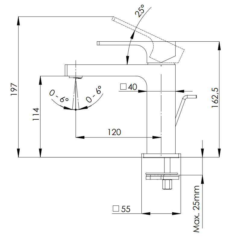 Mitigeur de lavabo Remer Absolute 114 en laiton chromé avec tirette et vidage — vue 3
