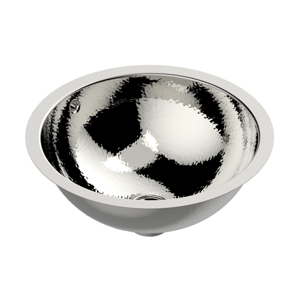 Vasque ronde à bord plat THG Paris en métal martelé nickel mat