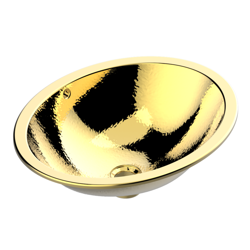 Vasque ovale à bord tombé THG Paris en métal martelé doré brillant