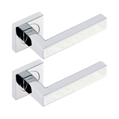 Paire de poignées de porte chromé insert bianco carrara THG Paris ​- Collection &quot;Genève&quot;