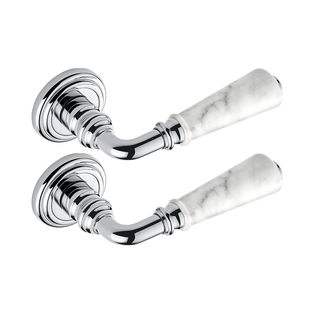 Paire de poignées de porte chromé insert Howlite​ THG Paris - Collection &quot;London&quot;
