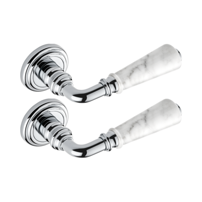 Paire de poignées de porte chromé insert Howlite​ THG Paris - Collection &quot;London&quot;