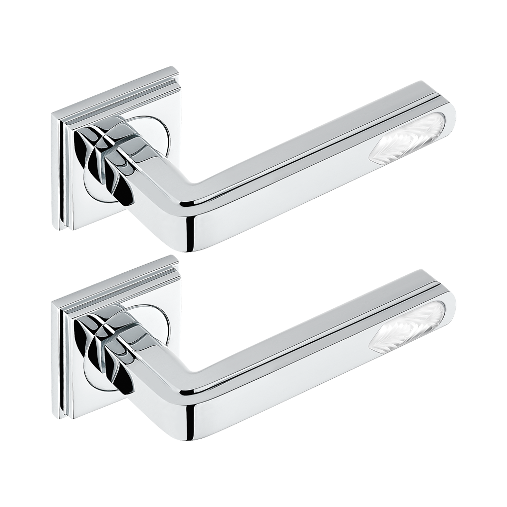 Paire de poignées de porte chromé insert cristal Lalique​ THG Paris - Collection &quot;New York&quot;