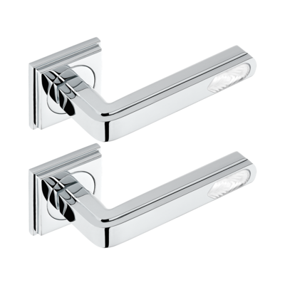 Paire de poignées de porte chromé insert cristal Lalique​ THG Paris - Collection &quot;New York&quot;