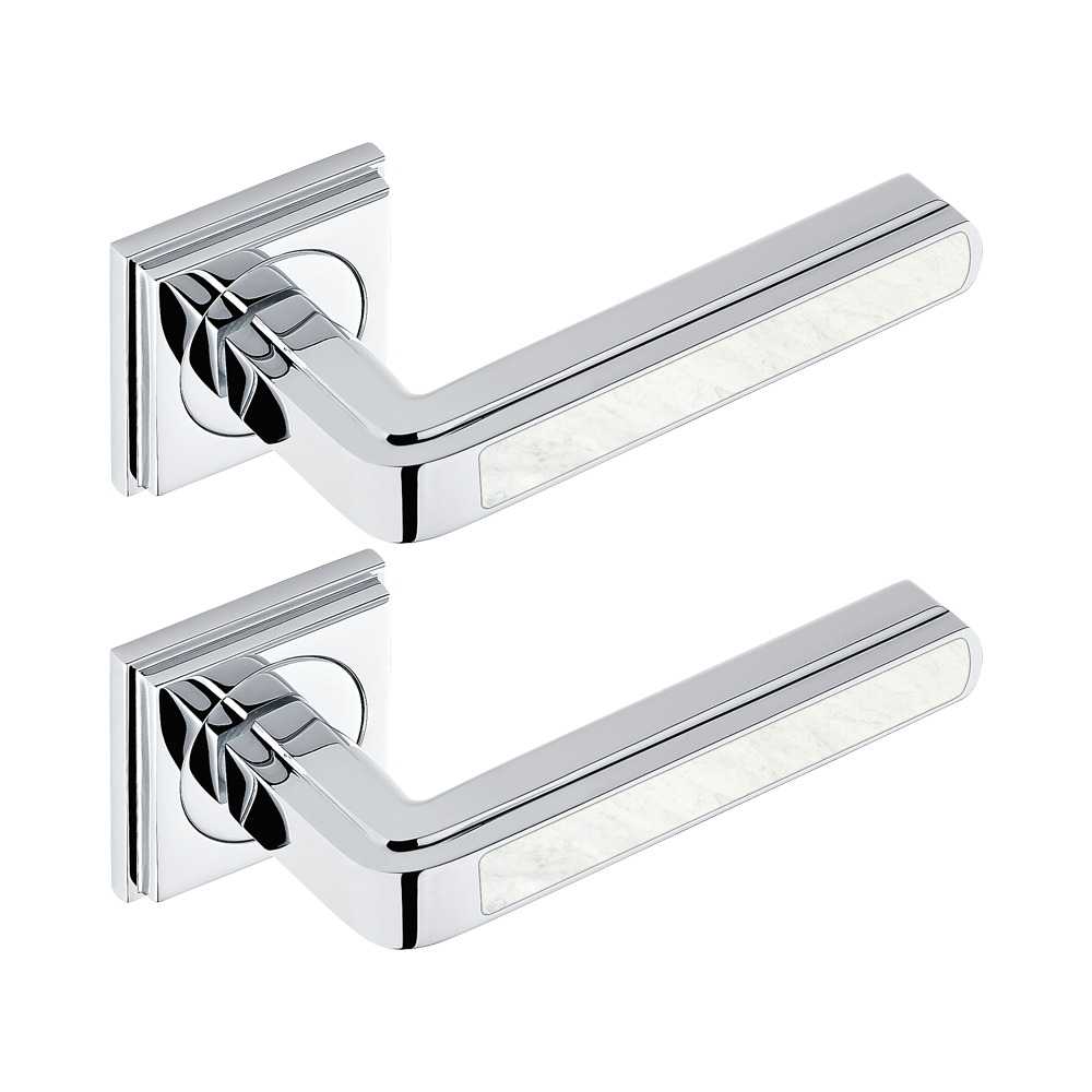 Paire de poignées de porte chromé insert bianco carrara THG Paris - Collection &quot;New York&quot;