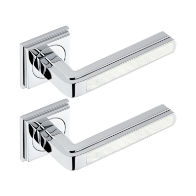 Paire de poignées de porte chromé insert bianco carrara THG Paris - Collection &quot;New York&quot;
