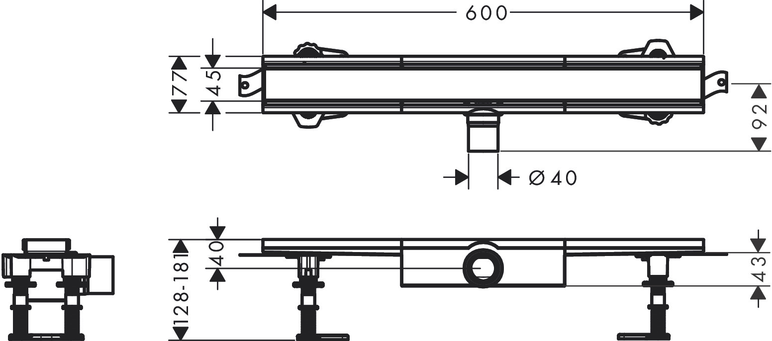 Pack complet Hansgrohe RainDrain Compact 600 mm avec kit d'encastrement en acier inoxydable brossé - débit d'évacuation 27 L/min - vue 2