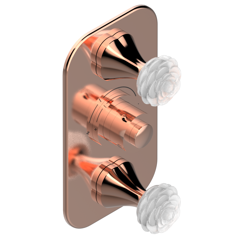 Set de finition THG pour douche thermostatique à encastrer avec deux robinets d'arrêt à 2 fonctions - Collection " Camélia Cristal Clair " — vue 4