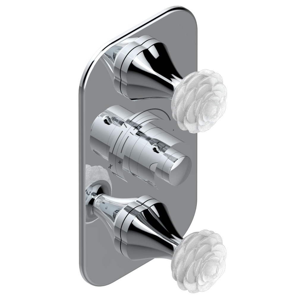 Set de finition THG pour douche thermostatique à encastrer avec deux robinets d&#39;arrêt à 2 fonctions - Collection &quot; Camélia Cristal Clair &quot;