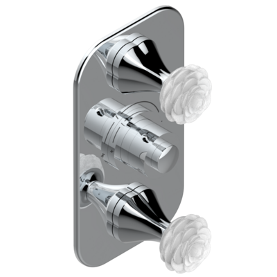 Set de finition THG pour douche thermostatique à encastrer avec deux robinets d&#39;arrêt à 2 fonctions - Collection &quot; Camélia Cristal Clair &quot;
