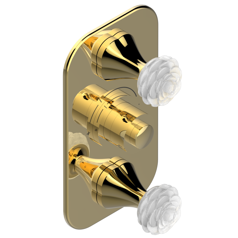 Set de finition THG pour douche thermostatique à encastrer avec deux robinets d'arrêt à 2 fonctions - Collection " Camélia Cristal Clair " — vue 3