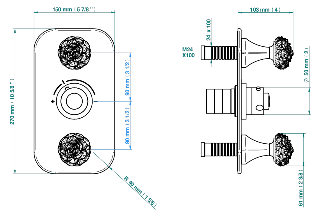 Set de finition THG pour douche thermostatique à encastrer avec deux robinets d'arrêt à 2 fonctions - Collection " Camélia Cristal Clair " - vue 6