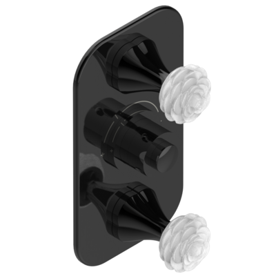 Set de finition THG pour douche thermostatique à encastrer avec deux robinets d'arrêt à 2 fonctions - Collection " Camélia Cristal Clair ", Choix de la finition: PVD bronze brown - F33