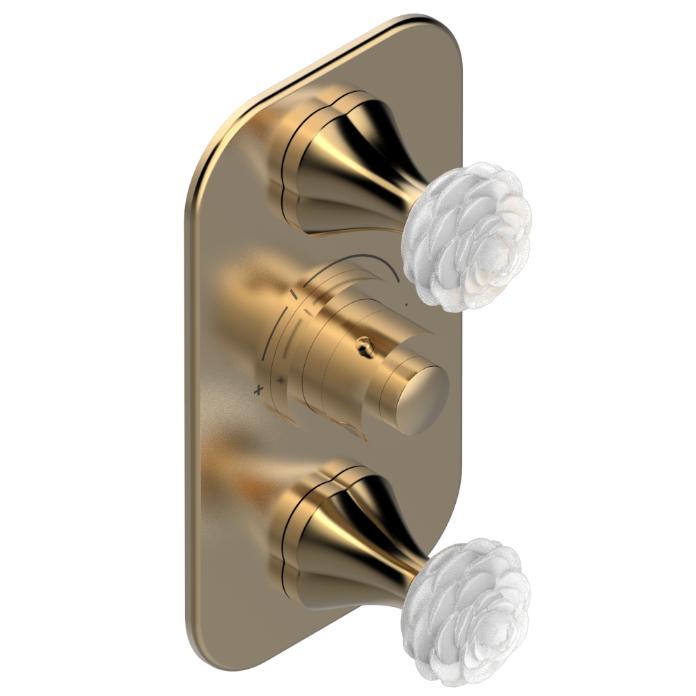 Set de finition THG pour douche thermostatique à encastrer avec deux robinets d'arrêt à 2 fonctions - Collection " Camélia Cristal Clair " — vue 5