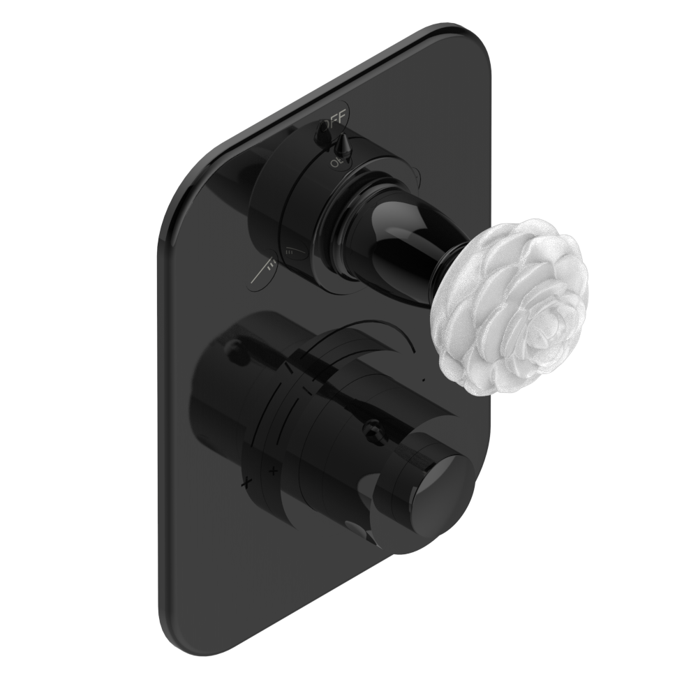 Set de finition THG pour douche thermostatique à encastrer 2 fonctions avec inverseur - Collection "Camélia Cristal Clair"