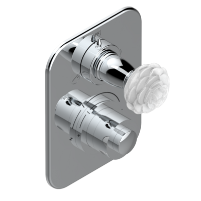 Set de finition THG pour douche thermostatique à encastrer 2 fonctions avec inverseur - Collection &quot;Camélia Cristal Clair&quot;