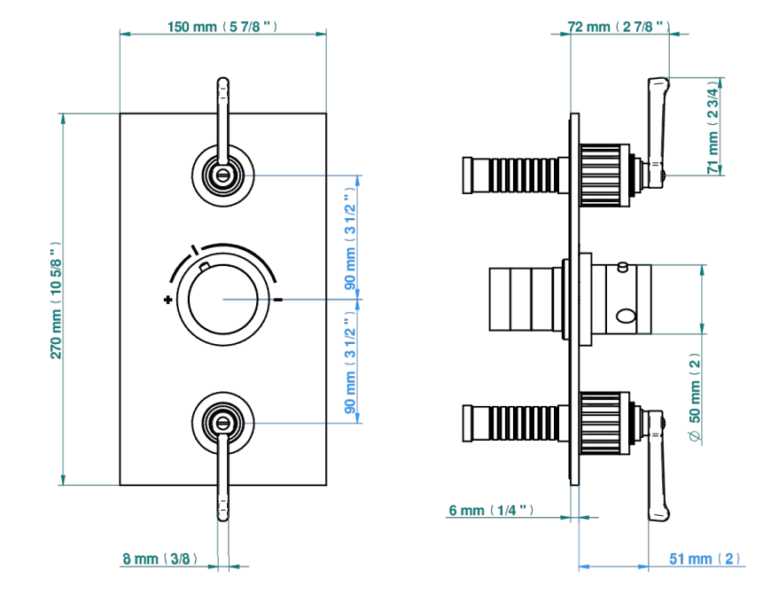 Set de finition THG pour douche thermostatique à encastrer 2 fonctions avec inverseur - Collection "Hamptons à manettes" - vue 6